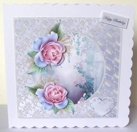 Pink Rose Garden Card with Decoupage by Margaret McCartney