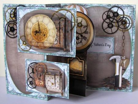 Clocks and Gears Tri Fold Male Card by Margaret McCartney