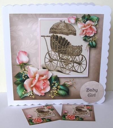 Vintage Wicker Baby Carriage - Pink Mini Kit by Margaret McCartney