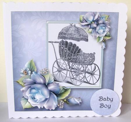 Vintage Wicker Baby Carriage - Blue 8x8 Quick Topper by Margaret McCartney