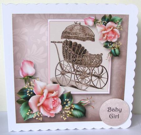 Vintage Wicker Baby Carriage - Pink 8x8 Quick Topper by Margaret McCartney