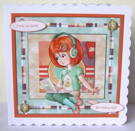 Busy Girl at Her Laptop Card with Topper by Margaret McCartney