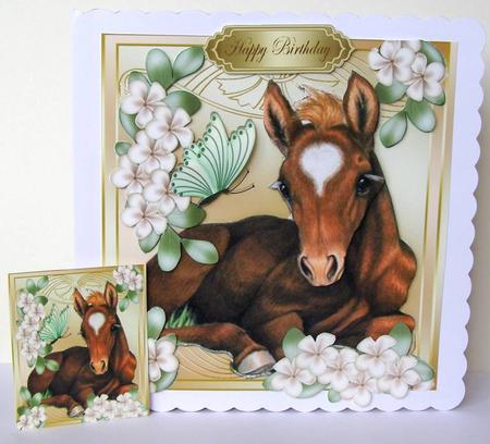 Brown Foal Laying Down with Flowers & Butterflies 8x8 Kit by Margaret McCartney