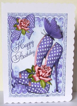 Pretty Purple Polka Dot Shoes with Roses for Birthday by Margaret McCartney
