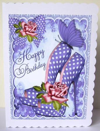 Pretty Purple Polka Dot Shoes with Roses for Birthday A4 by Margaret McCartney
