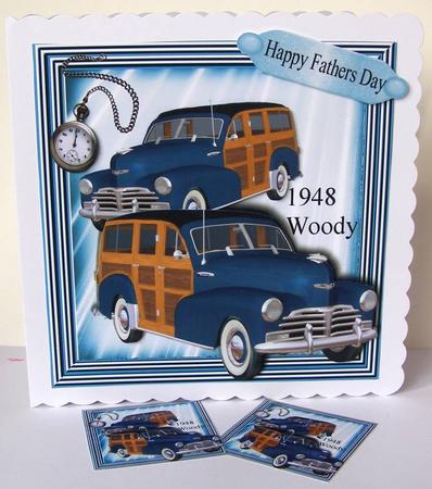 1948 Blue Vintage Woody Car, 8x8 Mini Kit by Margaret McCartney