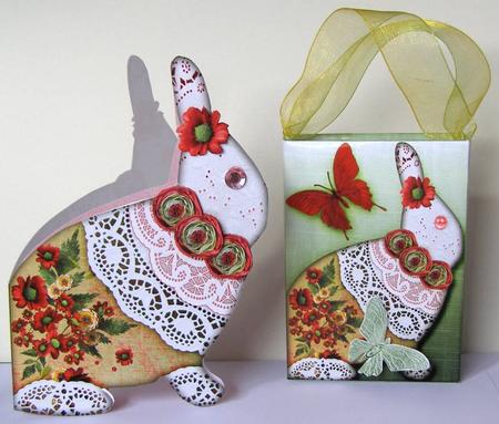 Rabbit Shape Card with Bag Red by Margaret McCartney