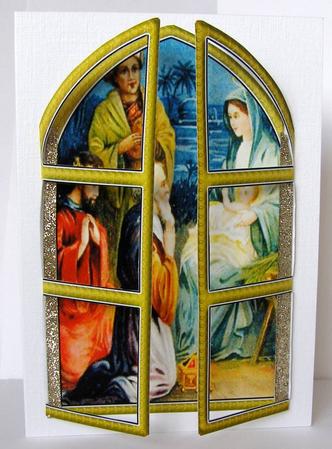 Mary & 3 Wise Men Church Window Large Gatefold Card by Margaret McCartney