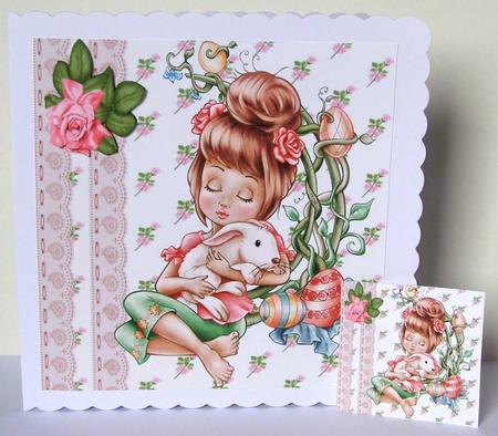 Sweet Dreams Litle Girl with Her Easter Bunny 8x8 by Margaret McCartney