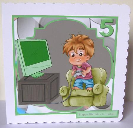Computer Game Boy Birthday Boy Age Topper & Sentiments by Margaret McCartney