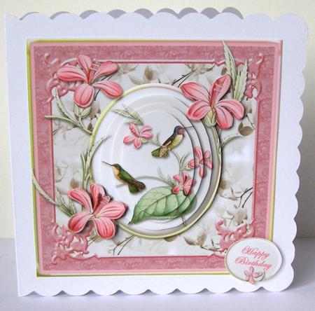 Hummingbirds Pyramid and Decoupage Card Front by Margaret McCartney