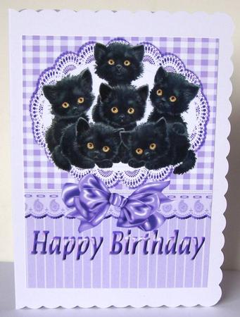 Six Cute Little Black Kittens on Lace with Bow A4 by Margaret McCartney