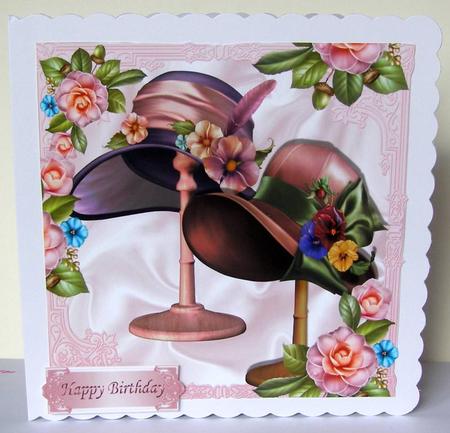 Pretty Vintage Hats with Flowers 8x8 by Margaret McCartney