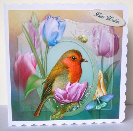 Spring Robin & Tulips Topper with Decoupage by Margaret McCartney