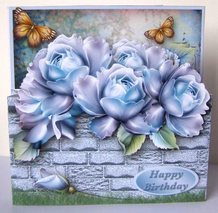 Garden Wall with Blue Roses Popout Card Mini Kit by Margaret McCartney