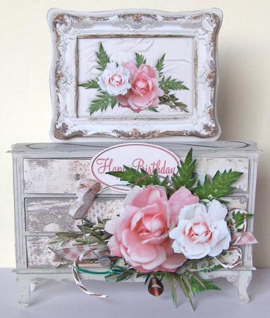 Flower Chest 3D Shelf Card Mini-kit - Sugar Roses by Margaret McCartney