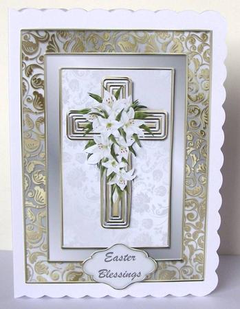 Golden Cross and Lilies Card by Margaret McCartney