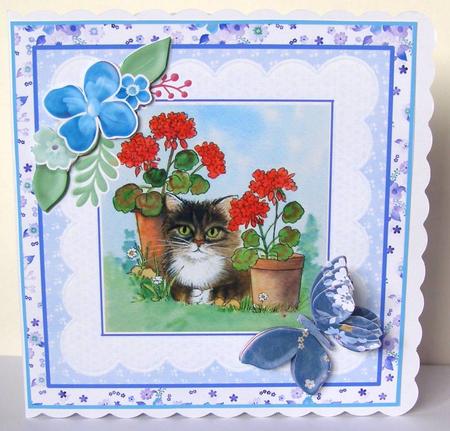 Cat and Geraniums with Decoupage by Margaret McCartney