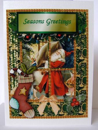 Cut Away or Leave in Window Santa Clauss with Stockings by Margaret McCartney