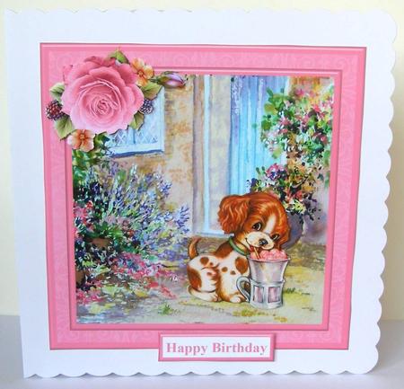 Cute Puppy Scene Topper & Decoupage by Margaret McCartney