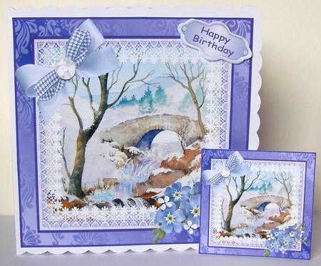 8x8 Waterfall with Bridge. Decoupage with Sentiments by Margaret McCartney