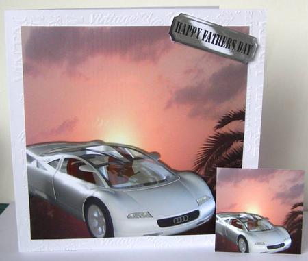 Silver Sports Car in the Sunset 8x8 by Margaret McCartney