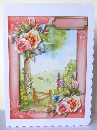 A4 Beautiful Rosy Glow Roses and Butterfly's by Margaret McCartney