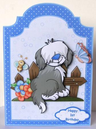 Shaggy Sheep Dog Shaped Card Front by Margaret McCartney