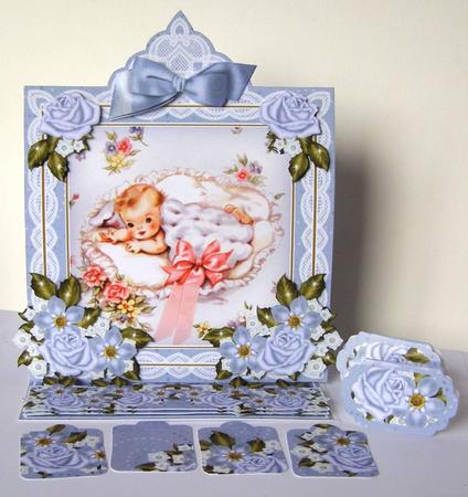 Baby Boy Blue Lace Top Easel Card & Envelope Kit by Margaret McCartney