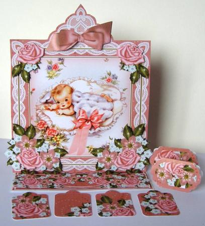 Baby Girl Pink Lace Top Easel Card & Envelope Kit by Margaret McCartney