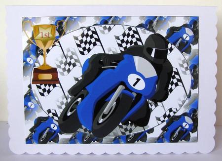 Blue Racing Motor Bike Topper by Margaret McCartney