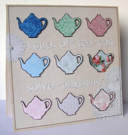 Vintage Doily Teapots Card by Margaret McCartney