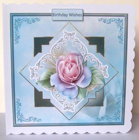 Diamond Pink Rose Card with Decoupage by Margaret McCartney