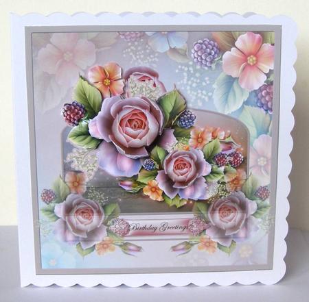 A Box of English Roses 7x7 Card with Decoupage by Margaret McCartney