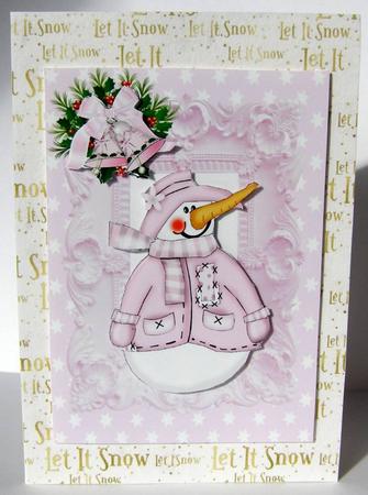 Snowman on Pink Star Background by Margaret McCartney
