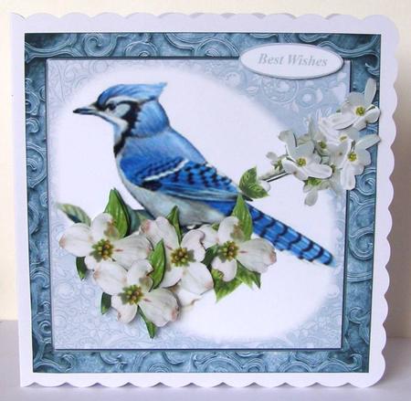 Blue Jay and Dogwood Flowers Topper with Decoupage by Margaret McCartney