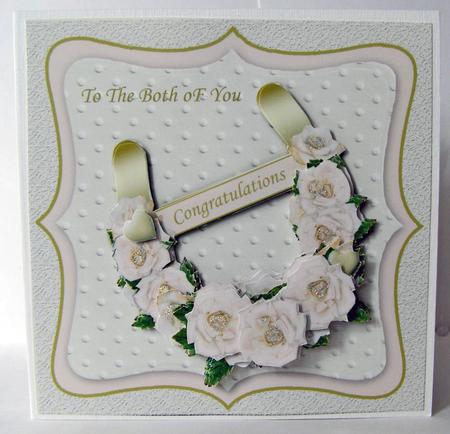 Rose 3D Decoupage Lucky Wedding Horseshoe 8x8 Card Kit by Margaret McCartney