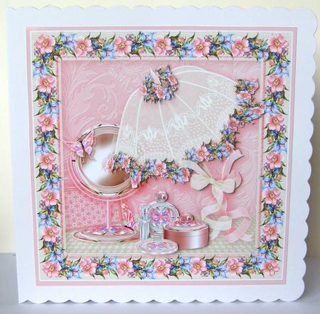 Girly Time with Lace Parasol 8in x 8in Decoupage by Margaret McCartney