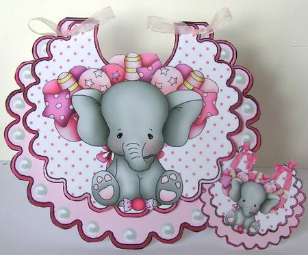 Baby Elephant with Lots of Balloons Pink Dot Bib by Margaret McCartney