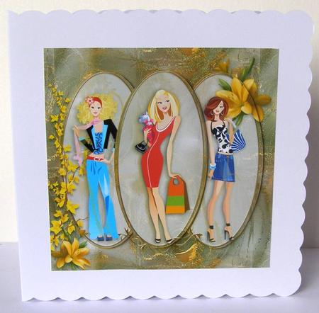 Shopping Girls 6x6 Card Front by Margaret McCartney