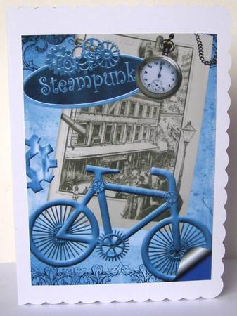 Old Vintage Town with Steampunk Bike and Fob Watch A4 by Margaret McCartney