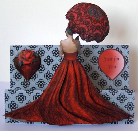 Elegant Lady in Red with Parasol Stepper Card Kit by Margaret McCartney