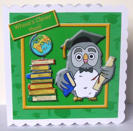 Graduation Owl (green) 6in x 6in by Margaret McCartney