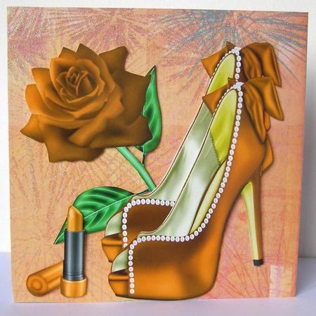 Pretty Orange and Pearl Shoes on Lace with Rose A4 by Margaret McCartney