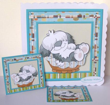 Sleeping Dog 7x7 Card with Toppers and Decoupage by Margaret McCartney
