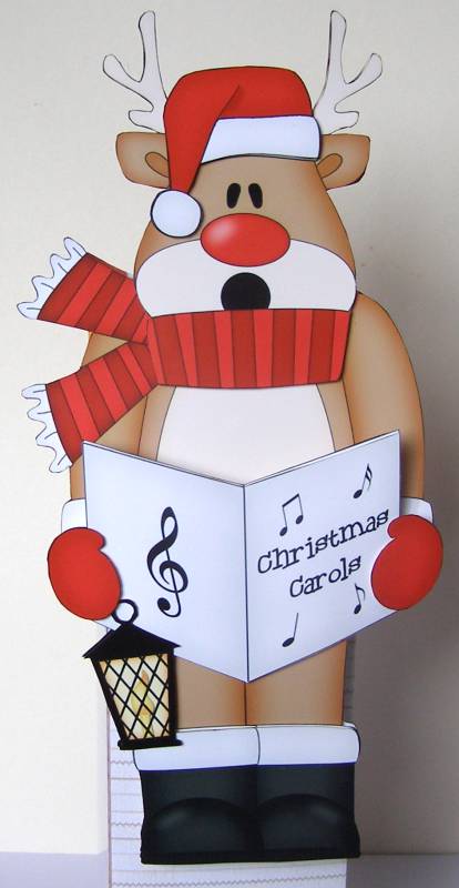 3D on the Shelf Card Kit - Christmas Carol Singing Rudolph by Margaret McCartney
