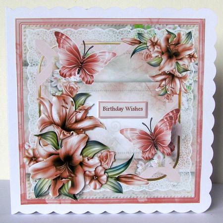 Pink Lily 7x7 Card with Decoupage by Margaret McCartney