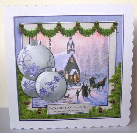 Cardtopper Vintage Christmas Bauble White Purple 467 by Margaret McCartney