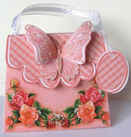 Handbag Gift Box Pink & Coral Roses with Butterfly by Margaret McCartney