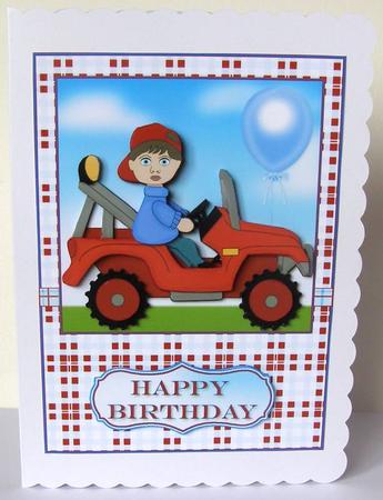 Little Red Tractor Card Front and Decoupage by Margaret McCartney